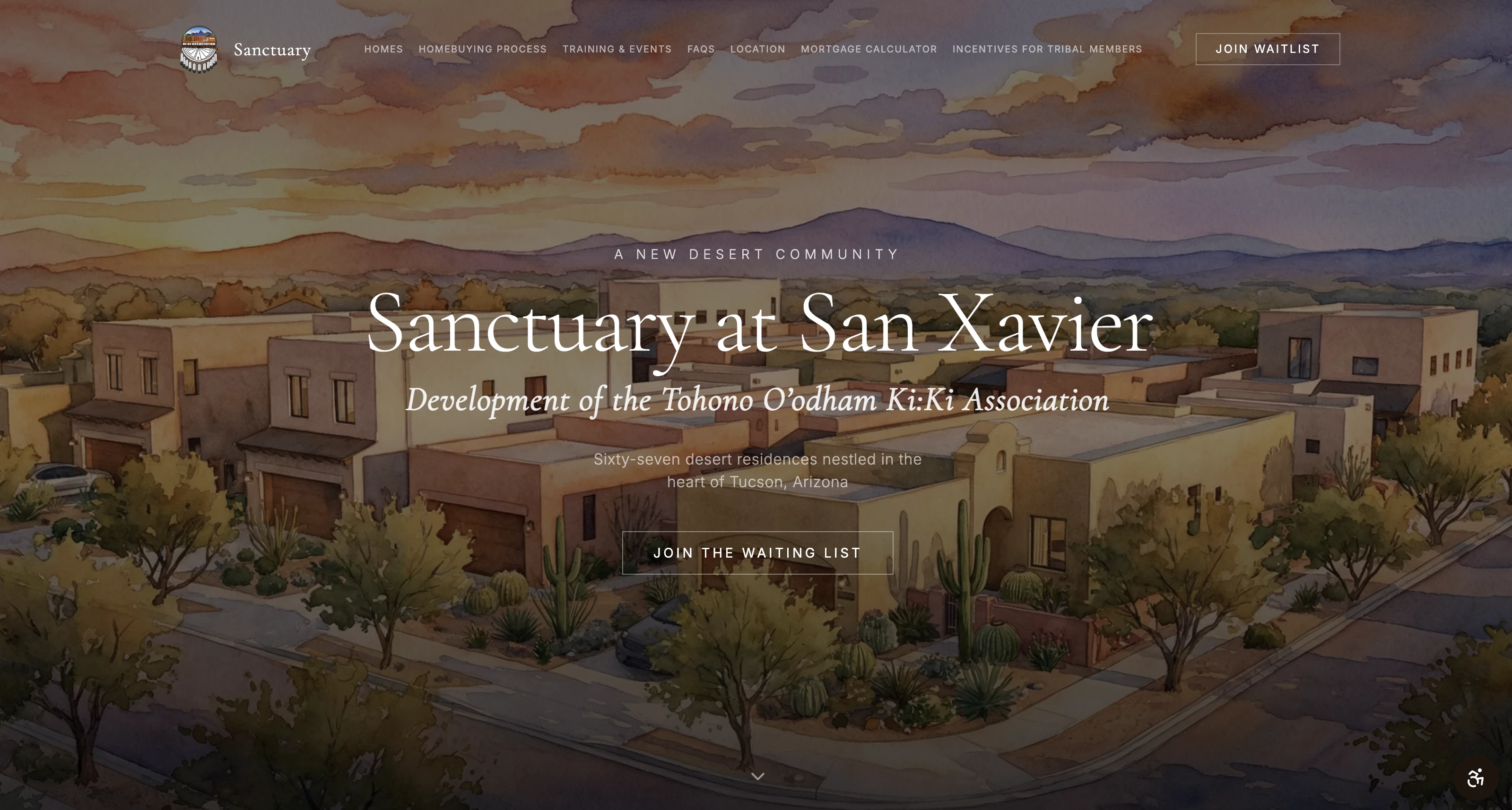 Sanctuary at San Xavier homepage screenshot